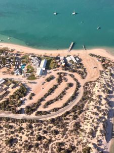 Aerial view of beach and marina